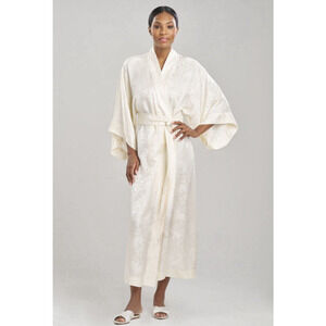Natori Jacquard‎ Satin Womens Robe Size Medium Ivory Kimono Belted Sleepwear